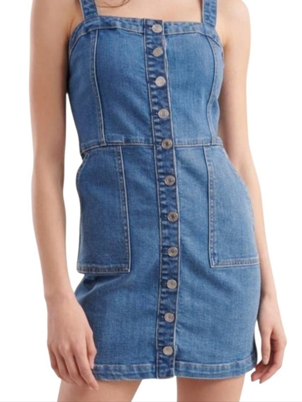 Abercrombie & Fitch Blue Jean Denim Jumper Mini Dress Sz M Preppy Academia